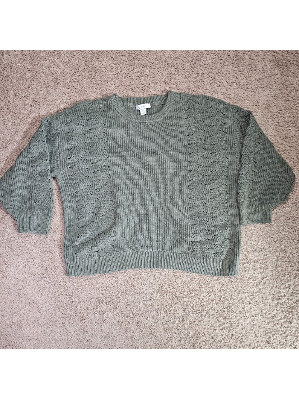 CJ Banks Sweater Womens 3XL Sage Green Textured Knit Pullover Cotton Blend